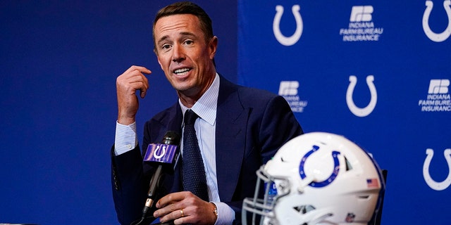 Indianapolis Colts quarterback Matt Ryan speaks during a press conference at the NFL team's practice facility in Indianapolis, Tuesday, March 22, 2022.