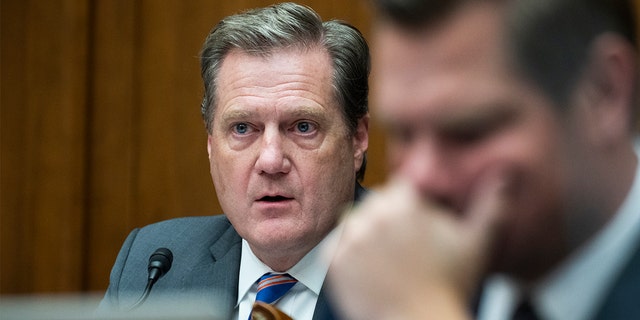 Ranking member Rep. Mike Turner, R-Ohio, left, and Rep. Eric Swalwell, D-Calif., are seen during the House Select Intelligence Committee hearing titled Worldwide Threats, in Rayburn Building on Tuesday, March 8, 2022.