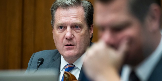 Ranking member Rep. Mike Turner, R-Ohio, left, and Rep. Eric Swalwell, D-Calif., are seen during the House Select Intelligence Committee hearing titled Worldwide Threats, in Rayburn Building on Tuesday, March 8, 2022.