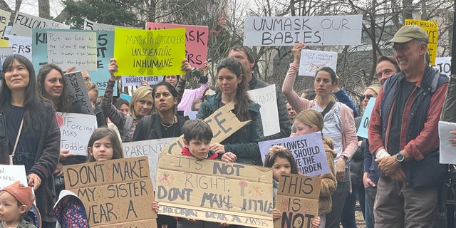 NYC parents protest mask mandate at City Hall March 7, 2022.