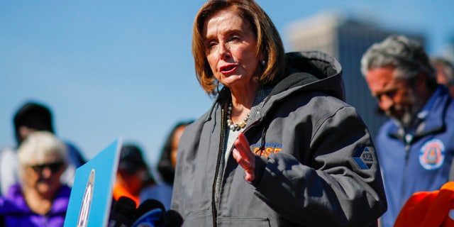 Speaker of the House Nancy Pelosi, D-Calif., speaks during a news conference about infrastructure at Pier One at Brooklyn Bridge Park, Monday, March 14, 2022, in New York.