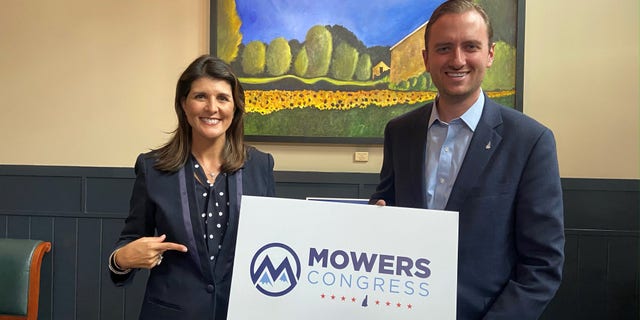 Former U.S. ambassador to the United Nations and former South Carolina Gov. Nikki Haley campaigns with GOP congressional candidate Matt Mowers in Bedford, New Hampshire, on October 1, 2020.
