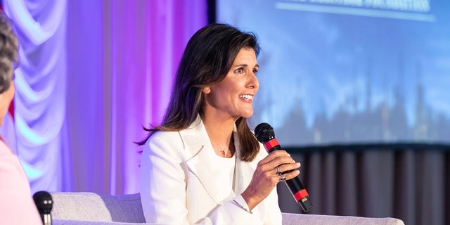 Former two-term South Carolina Gov. Nikki Haley, who served as U.S. ambassador to the United Nations in the Trump administration, delivers a speech.