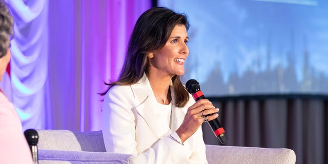 Former two-term South Carolina Gov.  Nikki Haley, who served as US ambassador to the United Nations in the Trump administration, gives a speech.