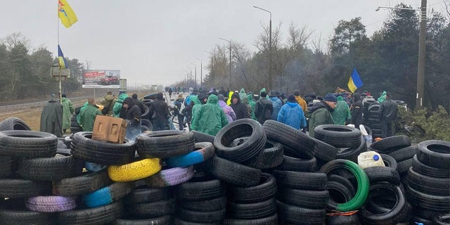 Ukraine's Deputy Minister of Interior Anton Herashchenko shared this image of a makeshift blockade across the road leading to the nuclear plant.