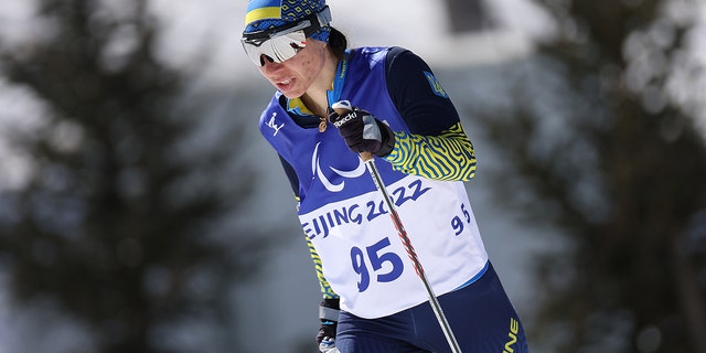 Oksana Shyshkova of Team Ukraine competes in the Women's Para Cross-Country Skiing Long Distance Classic Technique event at the Zhangjiakou National Biathlon Center on day three of the Beijing 2022 Paralympic Winter Games, on March 7, 2022, in Zhangjiakou, China.