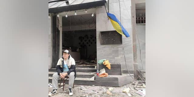 The outside of Olga's coffee shop after the bombing