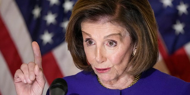 Speaker of the House Nancy Pelosi (D-CA) speaks during a dedication ceremony for a new statue of Pierre L'Enfant at the U.S. Capitol on February 28, 2022. Pierre L'Enfant was a French-American military engineer who designed the initial urban plan for  Washington, DC.