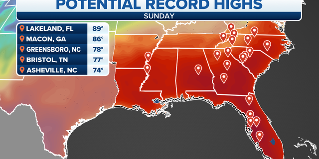 Potential record high temperatures in the South 