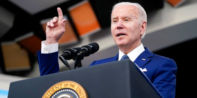 President Biden speaks during an event to announce an investment in production of equipment for the electrical infrastructure in the South Court Auditorium on the White House campus in Washington on March 4, 2022.