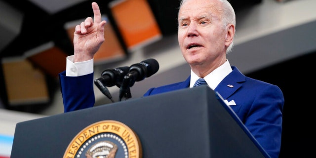 President Biden speaks during an event to announce an investment in production of equipment for the electrical infrastructure in the South Court Auditorium on the White House campus in Washington on March 4, 2022.