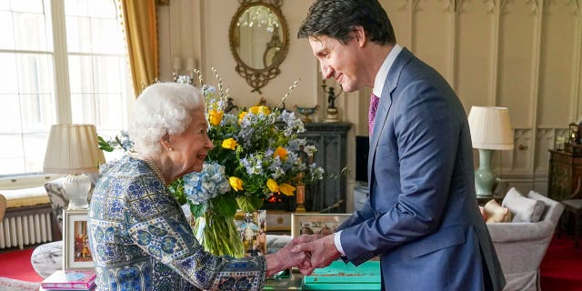 Queen Elizabeth II meets with the Canadian Prime Minister Justin Trudeau during her first in-person visit since battling COVID-19.