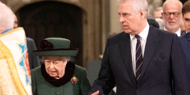 On March 29, Queen Elizabeth was accompanied by her son Prince Andrew for the Service of Thanksgiving honoring her late husband Prince Philip.