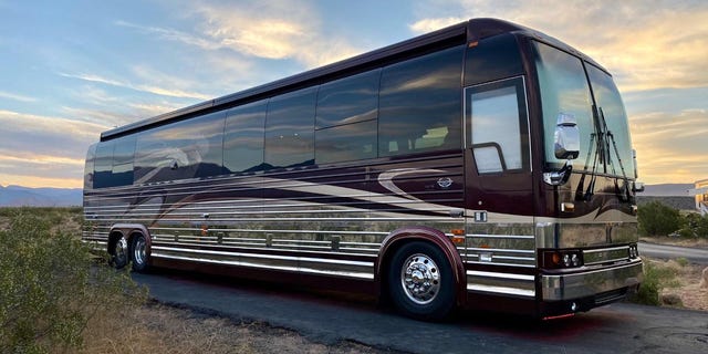 The Chicago family's converted Prevost bus is pictured here.