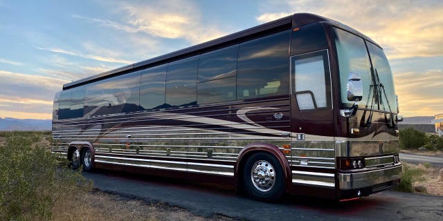 The Chicago family's converted Prevost bus is pictured here.