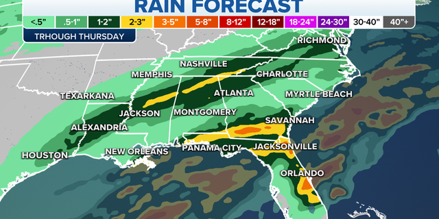 Southeastern rain forecast