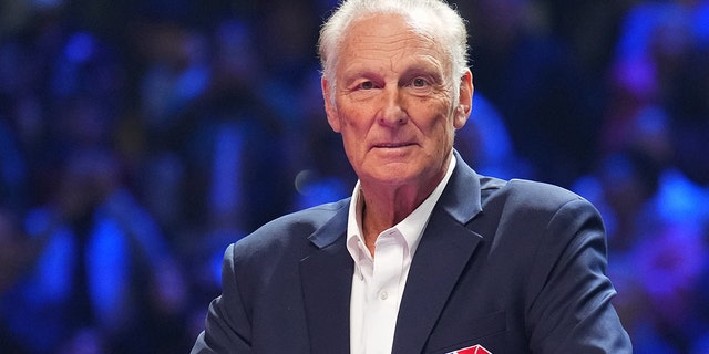 NBA Legend, Rick Barry is introduced during the NBA 75th Anniversary celebration during the 2022 NBA All-Star Game as part of 2022 NBA All Star Weekend on February 20, 2022 at Rocket Mortgage FieldHouse in Cleveland, Ohio.