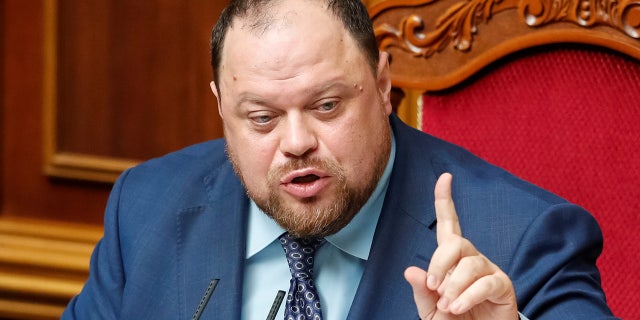 Newly appointed Parliament Speaker Ruslan Stefanchuk, a lawmaker from the ruling Servant of the People party, reacts during a session of parliament in Kyiv, Ukraine October 8, 2021.