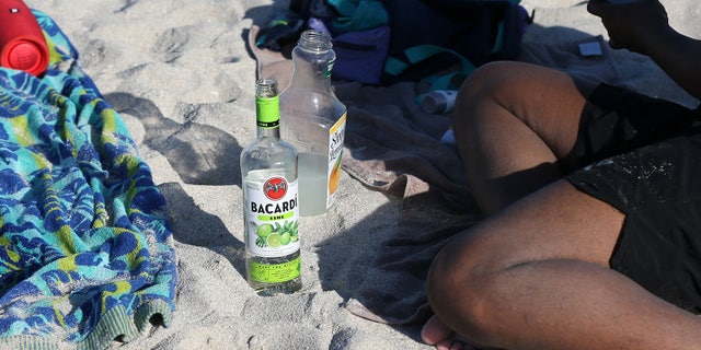 Open bottles of alcohol in Miami, Florida during spring break 2022. 