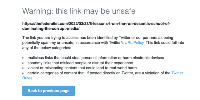 Twitter slaps ‘warning’ on The Federalist articles saying links ‘may be unsafe,’ admits it was an error