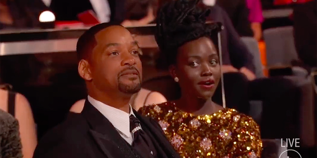 Lupita Nyong'o reaction to Will Smith yelling at Chris Rock at the Oscars.