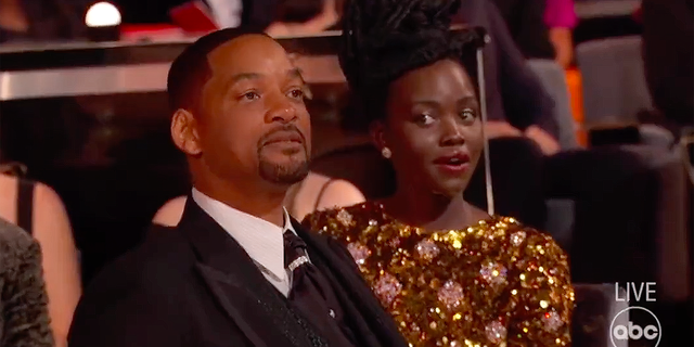 Lupita Nyong'o reaction to Will Smith yelling at Chris Rock at the Oscars.