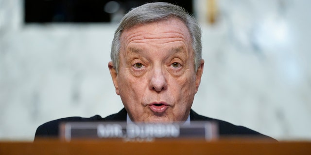 Sen. Dick Durbin, D-Ill., chairman of the Senate Judiciary Committee, speaks during a confirmation hearing for Supreme Court nominee Ketanji Brown Jackson before the Senate Judiciary Committee on Capitol Hill in Washington March 22, 2022.