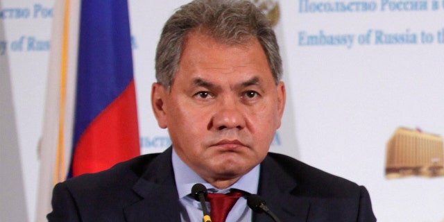 Russia's Defense Minister Sergei Shoigu at a joint news conference at the Russian embassy in Washington after their meeting with U.S. Secretary of State John Kerry and Secretary of Defense Chuck Hagel, August 9, 2013.