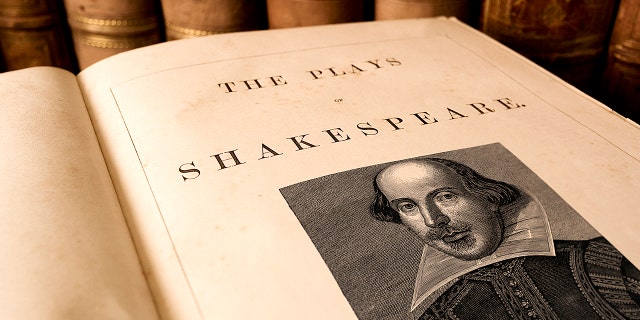 The title page from an antique book of the plays of Shakespeare