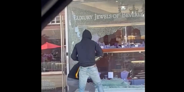 Smash and grab robbery at a Beverly Hills, California, jewelry store.