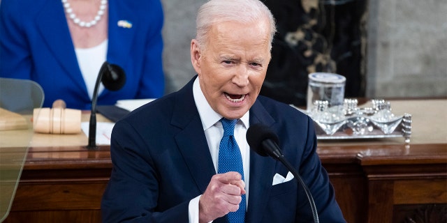 President Joe Biden delivers his first State of the Union address to a joint session of Congress at the Capitol, Tuesday, March 1, 2022, in Washington. 