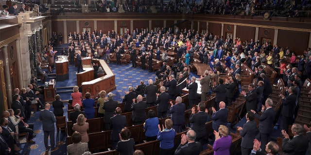 Präsident Joe Biden hält seine Rede zur Lage der Nation während einer gemeinsamen Sitzung des Kongresses auf dem Capitol Hill am Dienstag, dem 1. März 2022, in Washington. (Gewinne McNamee, Pool über AP)