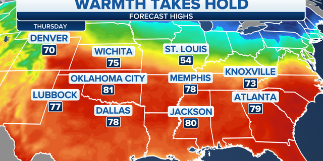 Warmth across the Plains, Southeast