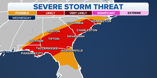 Southeastern severe storm threat