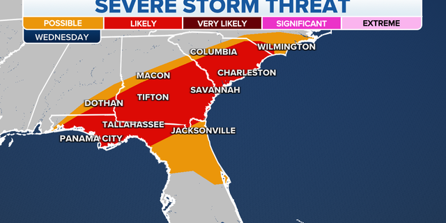 Southeastern severe storm threat