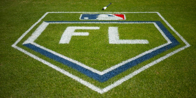 The 2018 Spring Training MLB logo during the spring training game between the New York Yankees and the Miami Marlins at George M. Steinbrenner Field on March 18, 2018, in Tampa, Florida.
