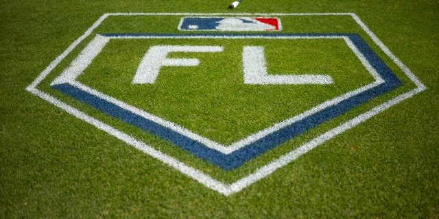 The 2018 Spring Training MLB logo during the spring training game between the New York Yankees and the Miami Marlins at George M. Steinbrenner Field on March 18, 2018, in Tampa, Florida.