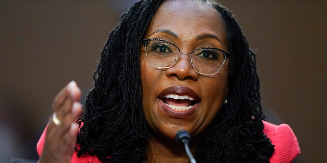 Supreme Court nominee Ketanji Brown Jackson testifies during her Senate Judiciary Committee confirmation hearing on Capitol Hill in Washington, Tuesday, March 22, 2022. 