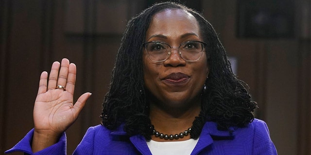 Supreme Court nominee Judge Ketanji Brown Jackson is sworn in for her confirmation hearing before the Senate Judiciary Committee Monday, March 21, 2022, on Capitol Hill in Washington.