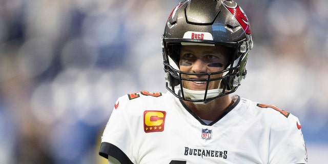 Tampa Bay Buccaneers quarterback Tom Brady during warmups before the game against the Indianapolis Colts on Nov. 28, 2021.