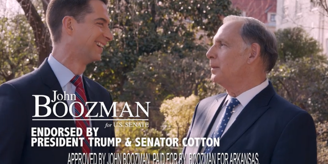 Sen. Tom Cotton stars in fellow Arkansas Republican Sen. John Boozman's latest reelection campaign commercial