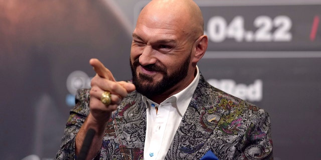British boxer Tyson Fury attends a press conference at Wembley Stadium.at Wembley Stadium, London.