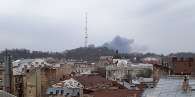 Explosions rocked the western Ukrainian city of Lviv Saturday, March 26, 2022, near an oil depot.