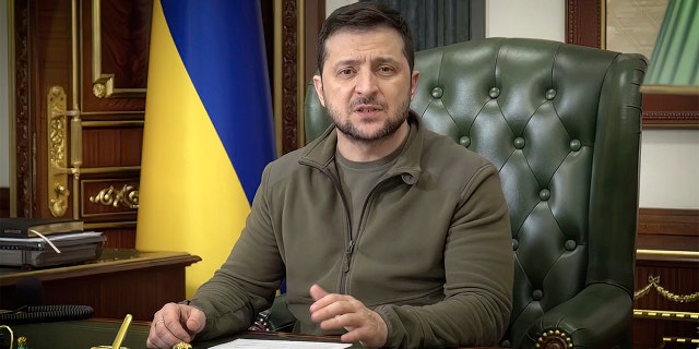 Ukrainian President Volodymyr Zelenskyy speaks in Kyiv, Ukraine