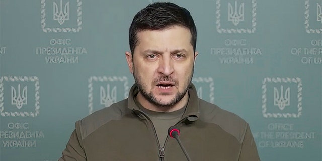 In this image from video provided by the Ukrainian Presidential Press Office and posted on Facebook Tuesday, March 15, 2022, Ukrainian President Volodymyr Zelenskyy speaks in Kyiv, Ukraine. 