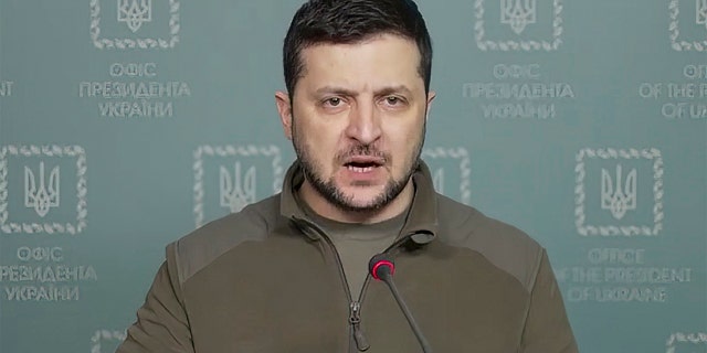 In this image from video provided by the Ukrainian Presidential Press Office and posted on Facebook Tuesday, March 15, 2022, Ukrainian President Volodymyr Zelenskyy speaks in Kyiv, Ukraine. 