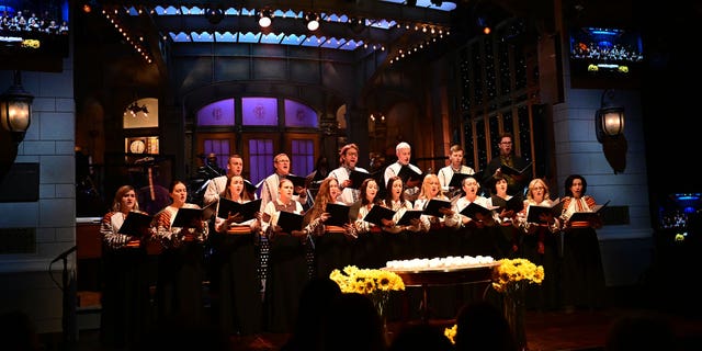 The Ukrainian Chorus Dumka of New York performs "Prayer for Ukraine" during the Ukraine Cold Open on "Saturday Night Live."
