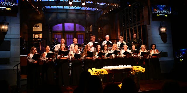 The Ukrainian Chorus Dumka of New York performs "Prayer for Ukraine" during the Ukraine Cold Open on "Saturday Night Live."