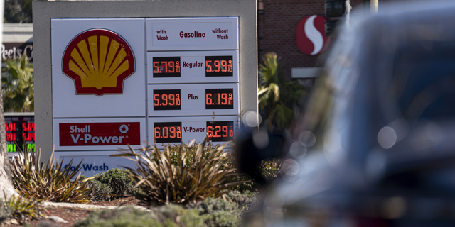 Signage with fuel prices at a Shell gas station in Hercules, California, U.S., on Wednesday, March 9, 2022. The average price of gasoline in the U.S. jumped above $4 a gallon for the first time since 2008 in a clear sign of the energy inflation that hurt consumers since Russia invaded Ukraine.