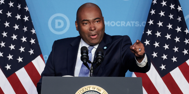 Democratic National Committee Chairman Jamie Harrison gives the introduction speech for US President Joe Biden at the DNC Winter Meeting at the Washington Hilton Hotel on March 10, 2022.